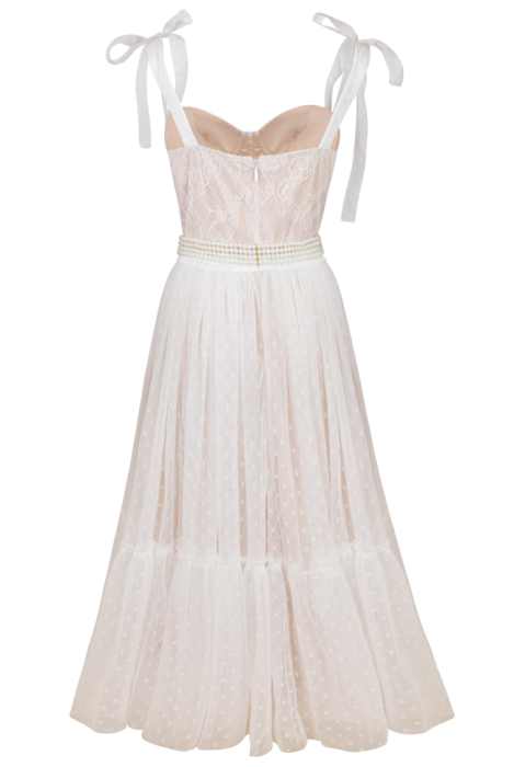 Платье "Мелиза" белое, кружево, фатин, миди