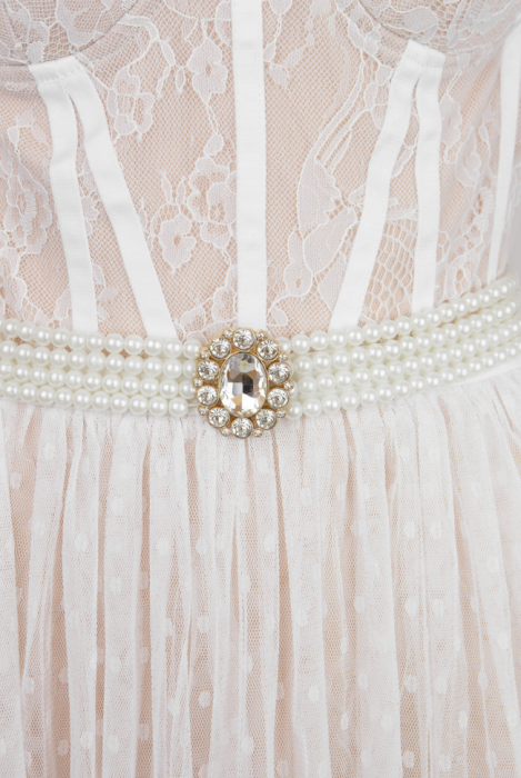 Платье "Мелиза" белое, кружево, фатин, миди