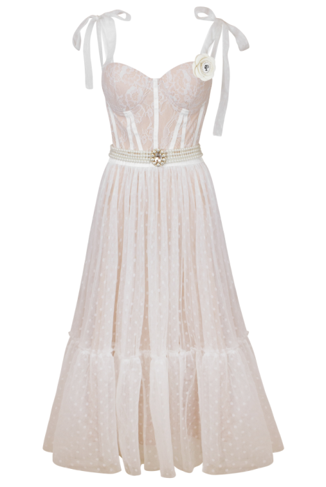 Платье "Мелиза" белое, кружево, фатин, миди