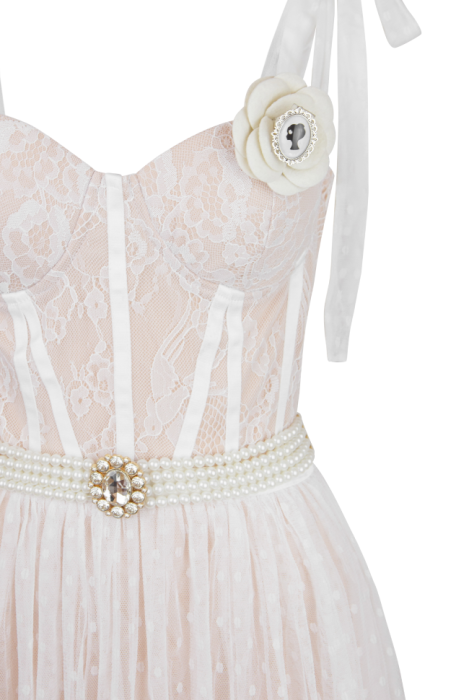 Платье "Мелиза" белое, кружево, фатин, миди