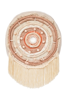 Ридикюль круглый молочный с розовым "жемчуг"