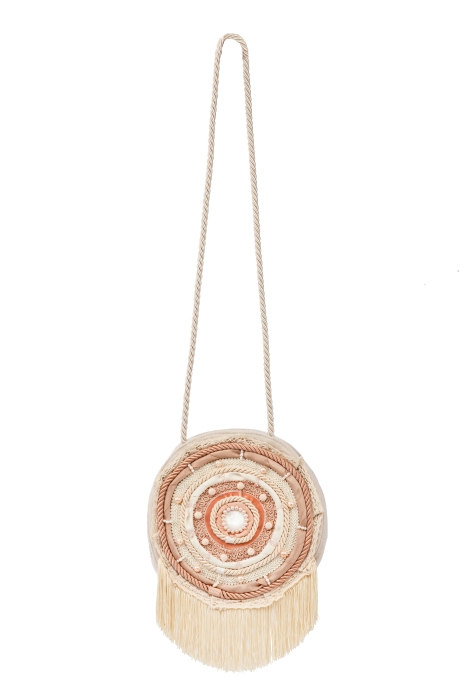 Ридикюль круглый молочный с розовым "жемчуг"