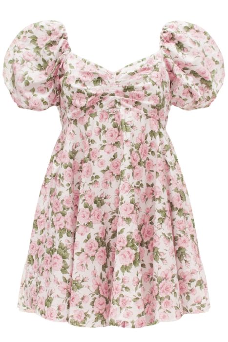 Платье "Мия" молочное, принт розы, мини