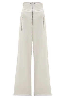 Брюки "Уильям" белые, эко-кожа, палаццо, на молнии