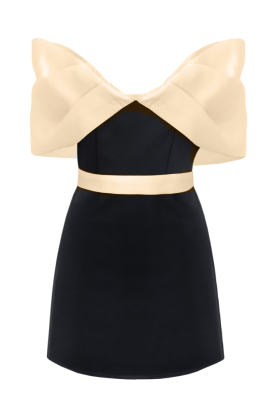 Платье "Шантэль" черное, мини, декорировано бежевым бантом