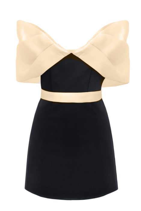Платье "Шантэль" черное, мини, декорировано бежевым бантом
