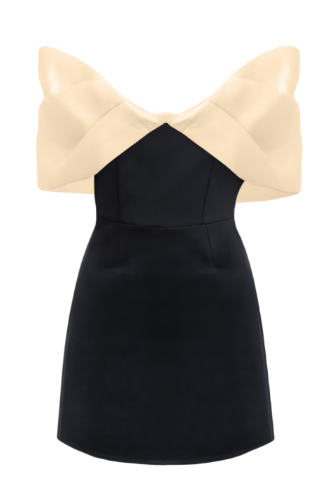 Платье "Шантэль" черное, мини, декорировано бежевым бантом