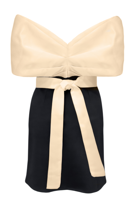 Платье "Шантэль" черное, мини, декорировано бежевым бантом