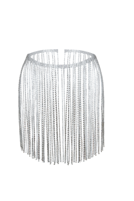 Пояс (ремень) - баска серебристый, с бахромой, из страз