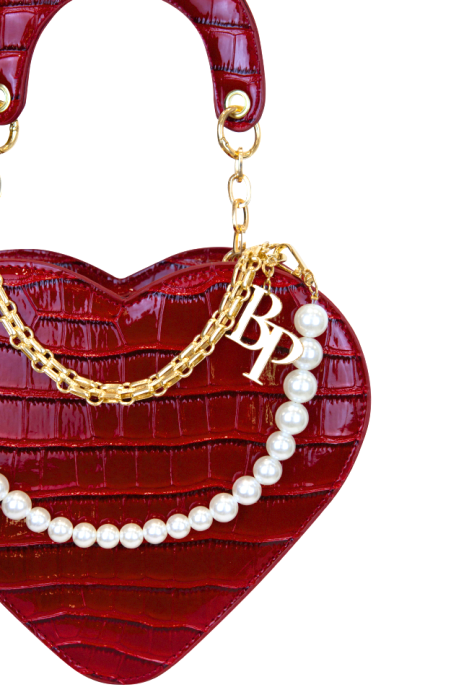 Сумка "Сердце" красная, имитация кожи крокодила