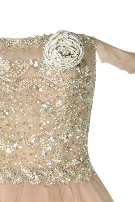 Платье "Рафаэль" корсетное, нюдовое, бежевое, вышивка, на завязках, макси