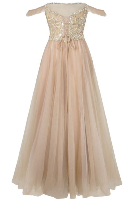 Платье "Рафаэль" корсетное, нюдовое, бежевое, вышивка, на завязках, макси