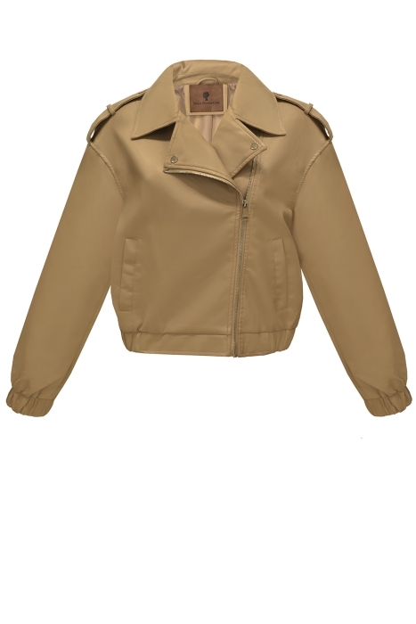 Куртка - косуха "Реми" бежевая, эко-кожа, на резинке пояс и рукава