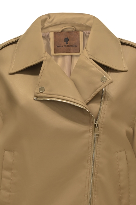 Куртка - косуха "Реми" бежевая, эко-кожа, на резинке пояс и рукава