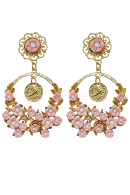 Серьги "Цветы" золотистые, винтажные, с кольцами и монетками