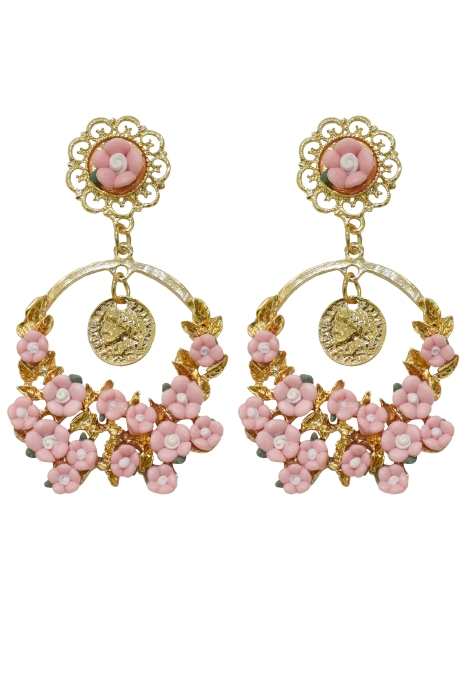 Серьги "Цветы" золотистые, винтажные, с кольцами и монетками