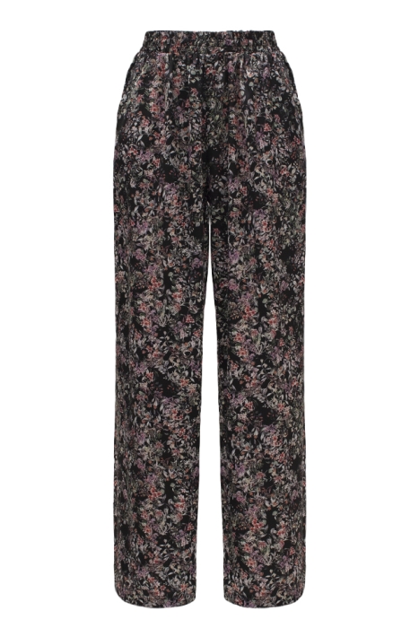 Костюм - пижама "Фёрн" черный, шелк, принт цветы (халат - туника)