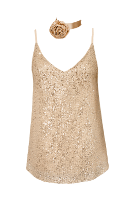 Топ "Кензи" бежевый, серебристые пайетки, на лямках