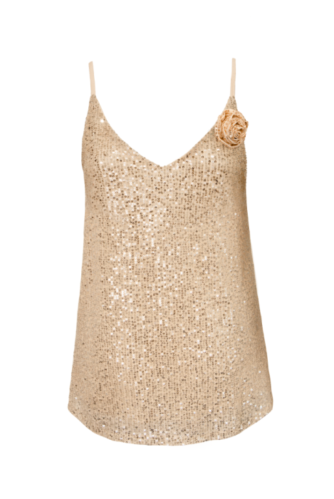 Топ "Кензи" бежевый, серебристые пайетки, на лямках