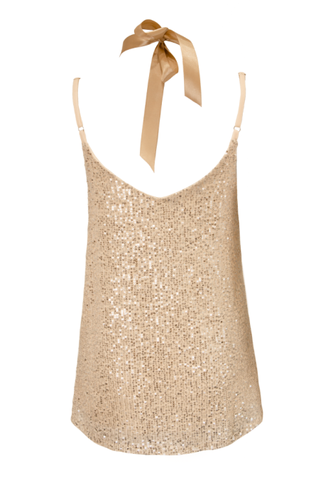 Топ "Кензи" бежевый, серебристые пайетки, на лямках