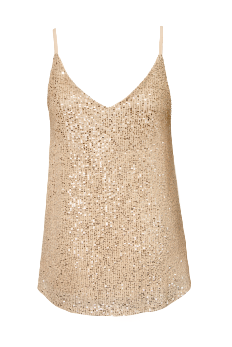 Топ "Кензи" бежевый, серебристые пайетки, на лямках
