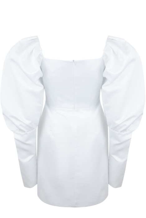 Платье "Трикси" белое, атлас (шелк), рукава фонарики, с манжетами + брошь