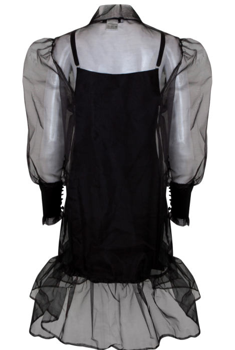 Платье "Саланж" черное, органза, бант на шее, мини