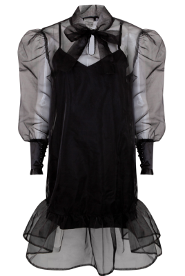 Платье "Саланж" черное, органза, бант на шее, мини