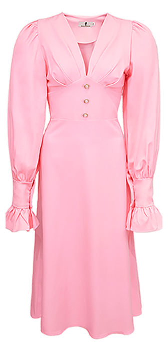 Платье "Лоренсия" розовое, с манжетами, декорировано пуговицами, миди