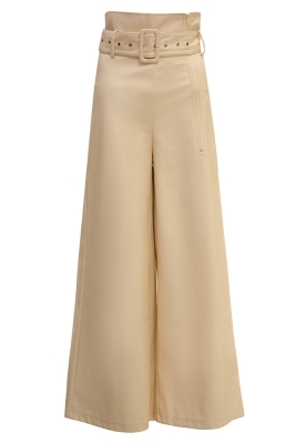 Брюки "Оливер" светло-бежевые, эко-кожа, палаццо, с ремнем