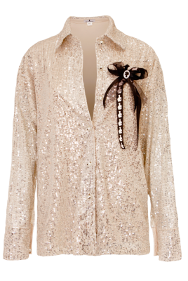 Блуза - рубашка "Вивит" бежевая, серебристые пайетки
