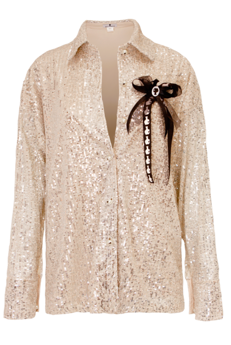 Блуза - рубашка "Вивит" бежевая, серебристые пайетки