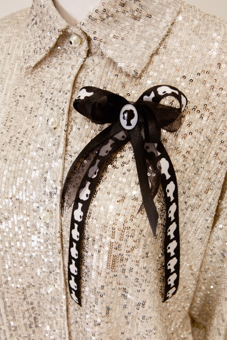 Блуза - рубашка "Вивит" бежевая, серебристые пайетки