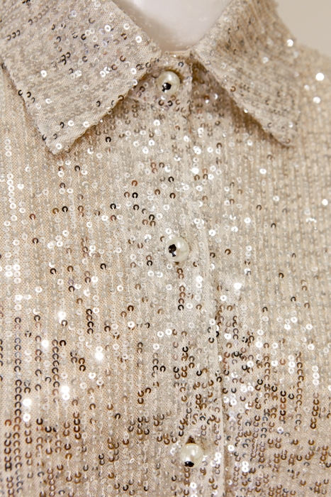 Блуза - рубашка "Вивит" бежевая, серебристые пайетки