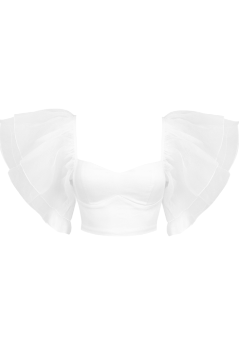 Топ - кроп "Марлин" белый, рукава - воланы из органзы