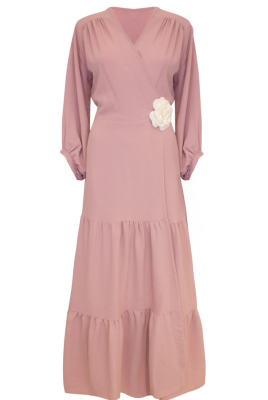 Платье - Халат "Татин" Пудровый ,На Распах,Макси + Цветок
