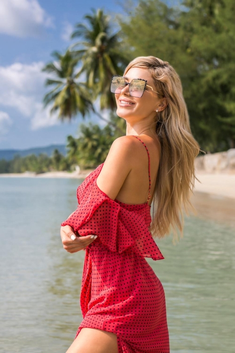 Платье "Виолетта" красное, черный горох