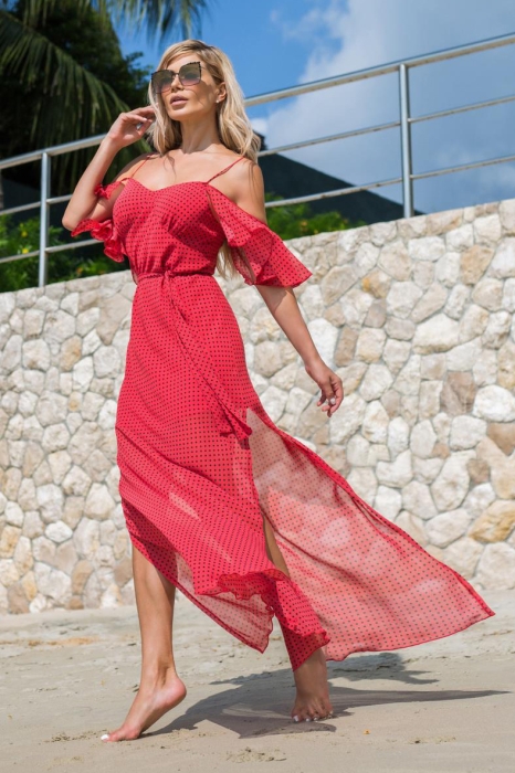 Платье "Виолетта" красное, черный горох