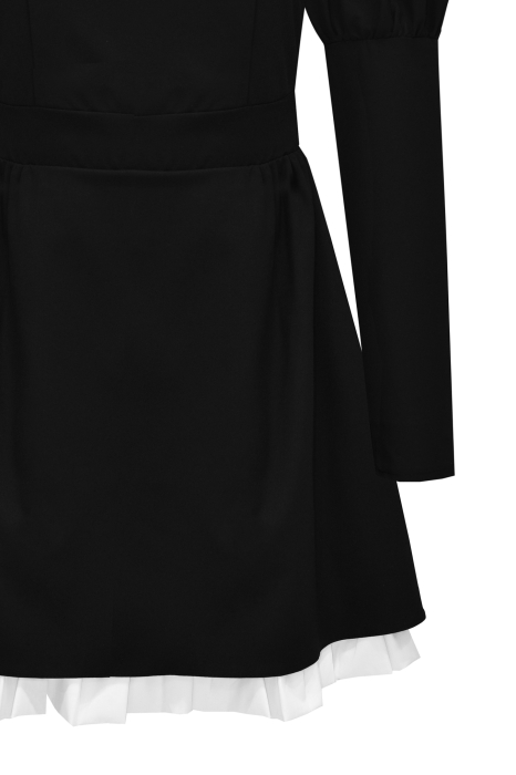 Платье "Ариэнна" черное, вставка по декольте и подол из белого хлопка