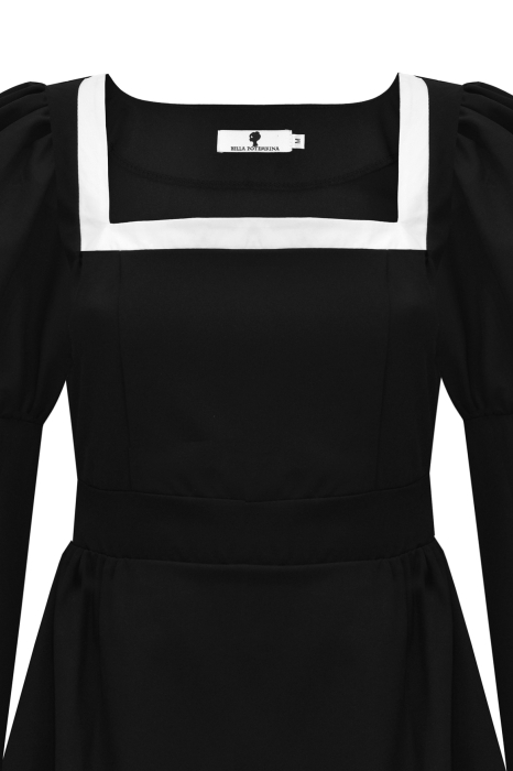 Платье "Ариэнна" черное, вставка по декольте и подол из белого хлопка