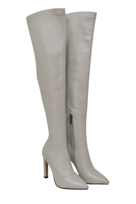 Сапоги - ботфорты серые, широкая шпилька 15мм