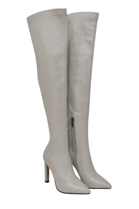 Сапоги - ботфорты серые, широкая шпилька 15мм