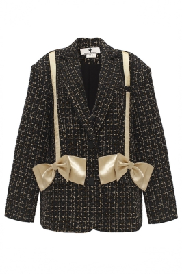 Пиджак - жакет "Адажио" черный, твид с люрексом (золото)