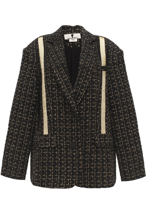 Пиджак - жакет "Адажио" черный, твид с люрексом (золото)