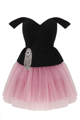 Комплект "Марита" черный, бархат с розовым фатином