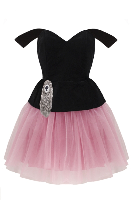 Комплект "Марита" черный, бархат с розовым фатином