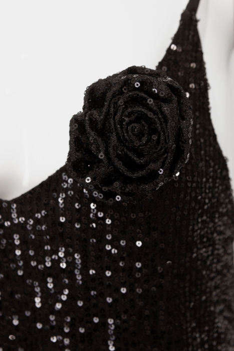 Топ "Кензи" черный, черные пайетки, на лямках