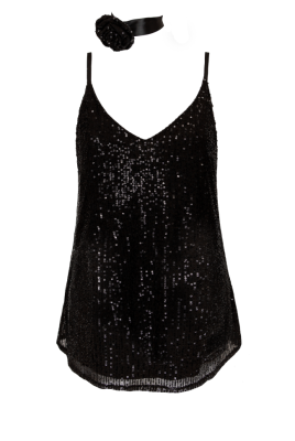 Топ "Кензи" черный, черные пайетки, на лямках