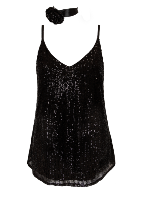 Топ "Кензи" черный, черные пайетки, на лямках