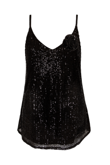 Топ "Кензи" черный, черные пайетки, на лямках